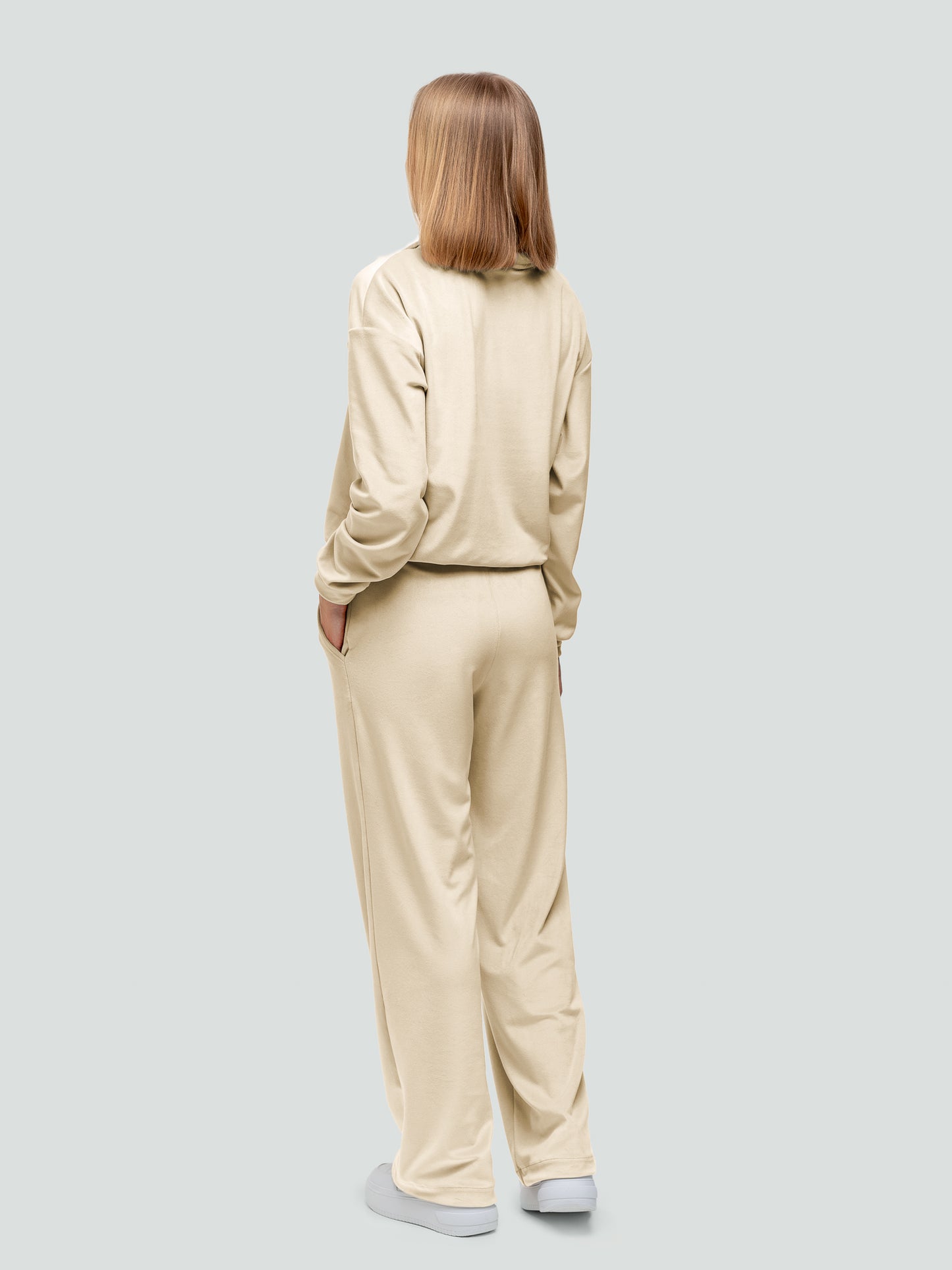 Velour tracksuit for women "Soft Shine Beige"