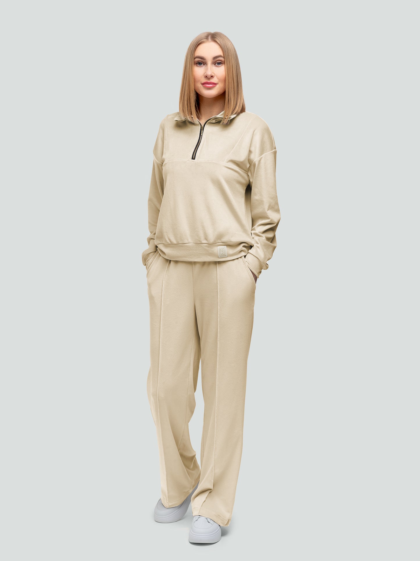 Velour tracksuit for women "Soft Shine Beige"