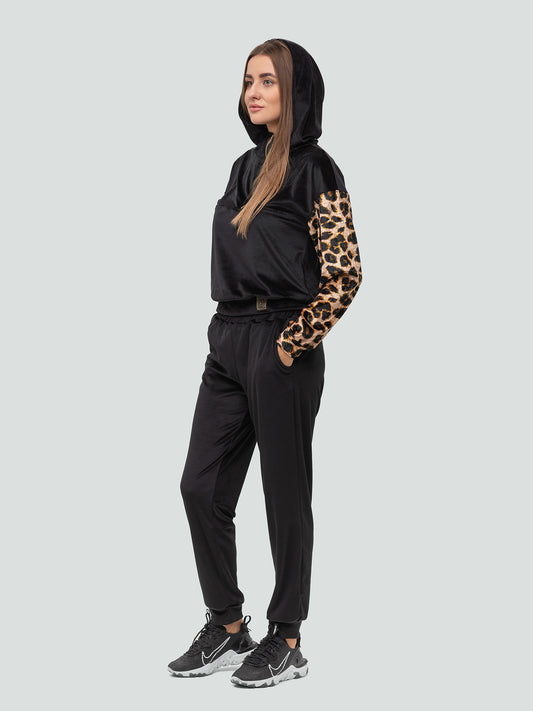 Velour tracksuit for women "Soft Leo black"