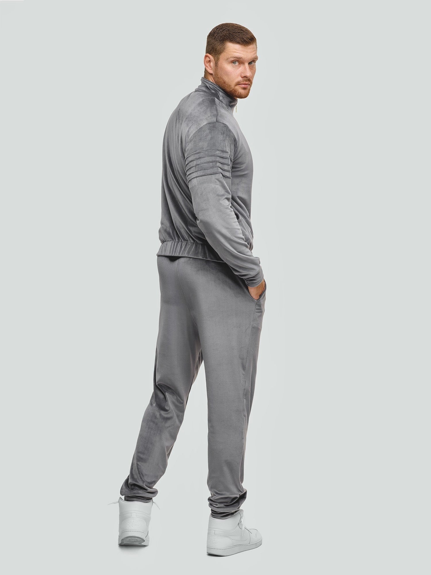 Velour tracksuit for men "Soft Gray"