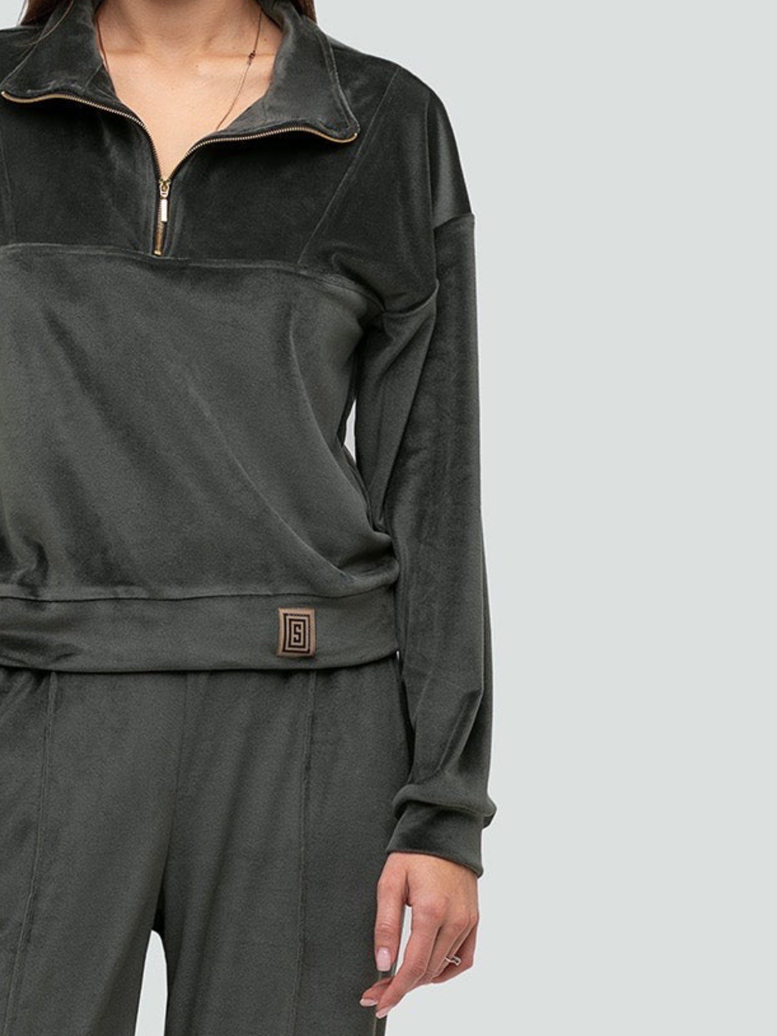 Velour Tracksuit for women "Soft Shine Dark Khaki"