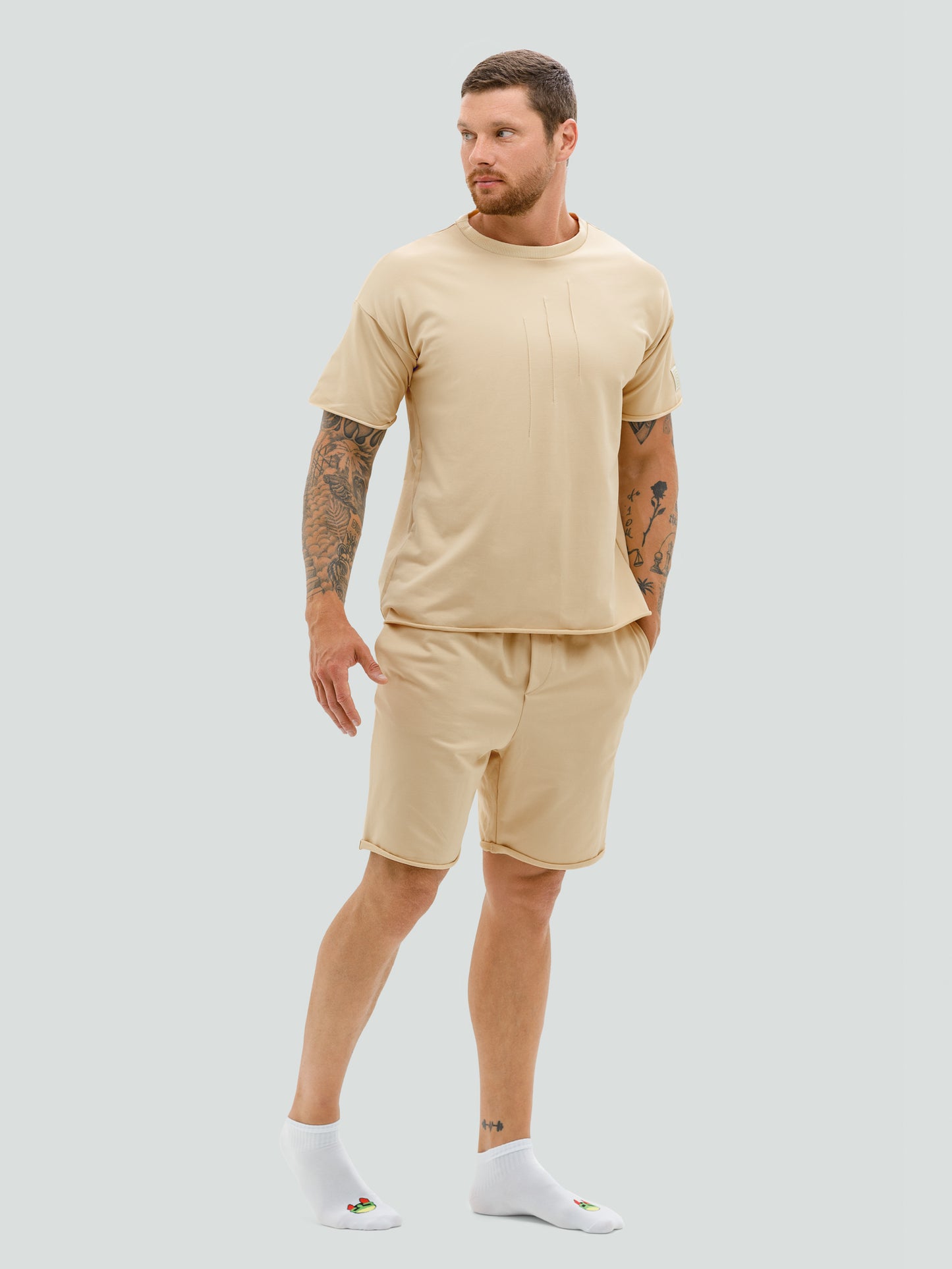 Kreminis šortų ir marškinėlių komplektas vyrams "Hot summer"
