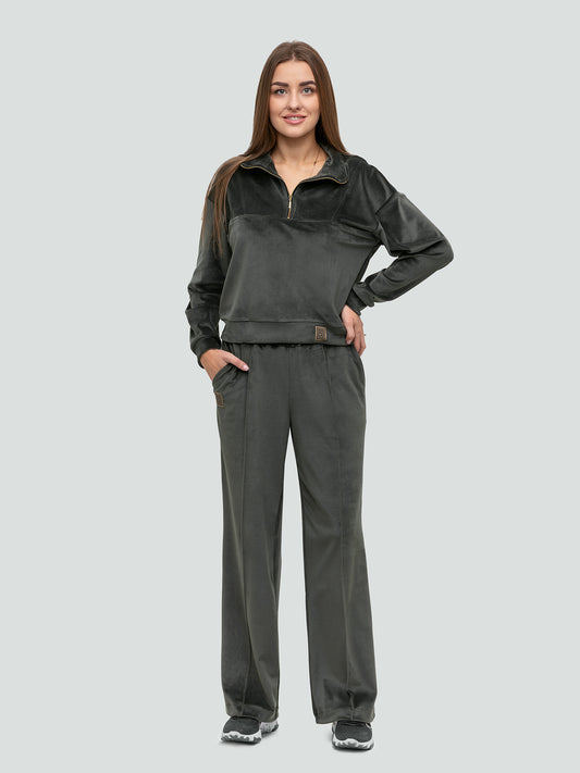 Velour Tracksuit for women "Soft Shine Dark Khaki"