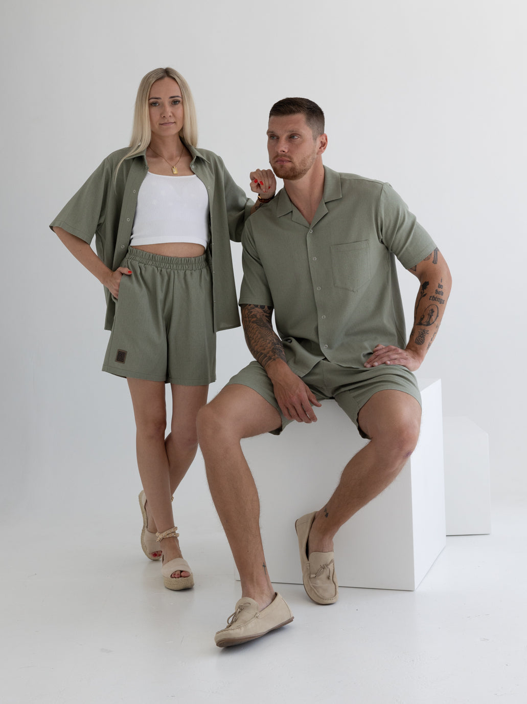 Men's Leisure suit with Shorts and Short Sleeve Shirt "Linen & Viscose"