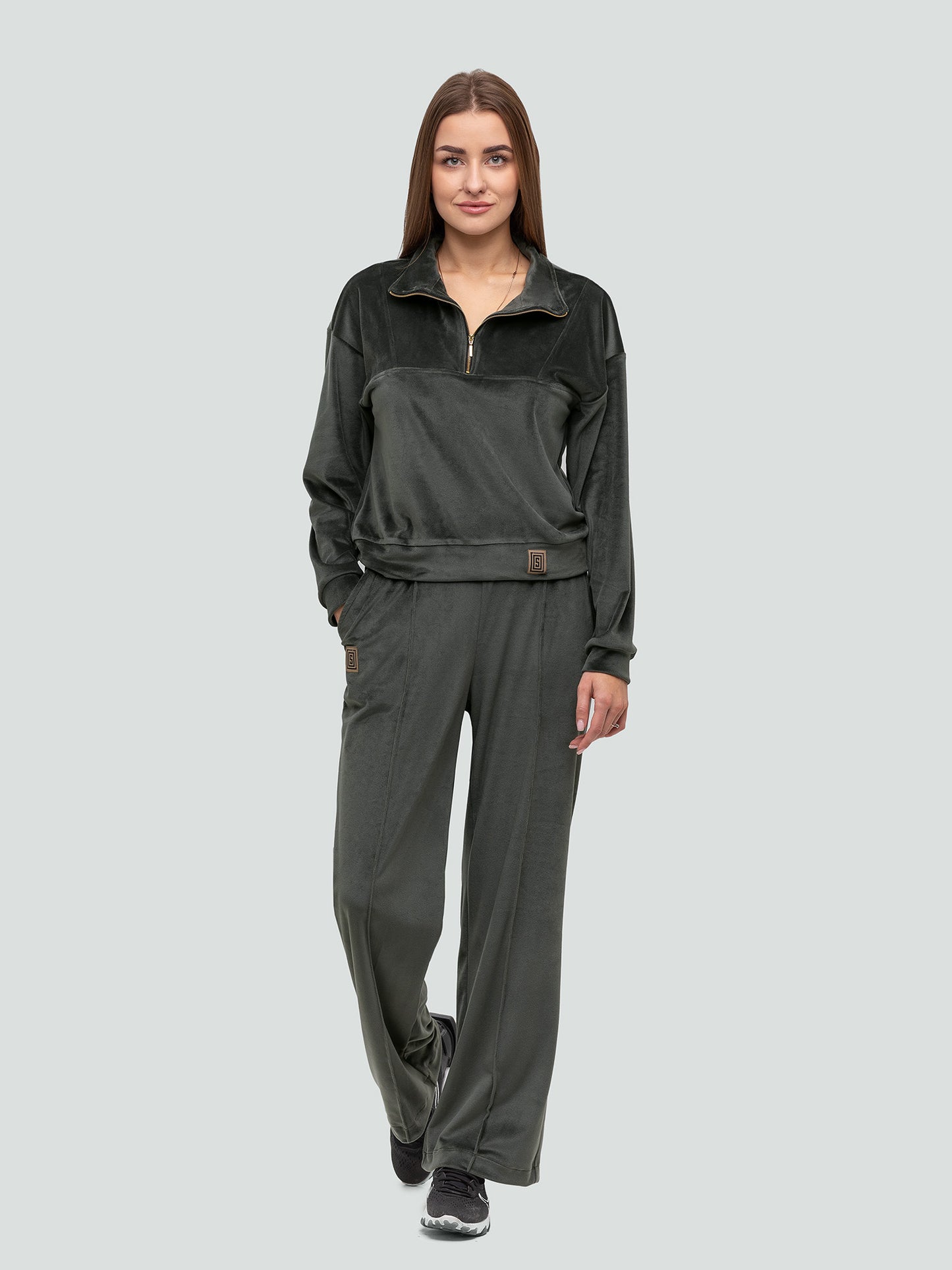 Velour Tracksuit for women "Soft Shine Dark Khaki"