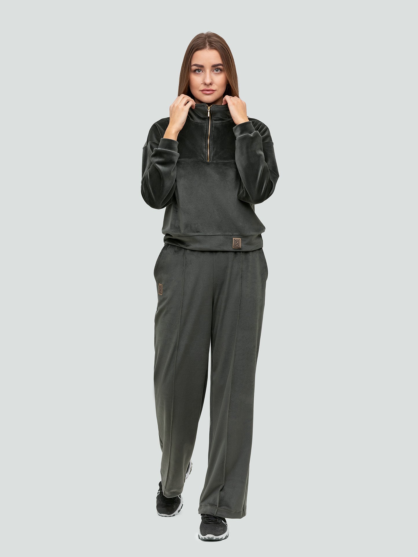 Velour Tracksuit for women "Soft Shine Dark Khaki"