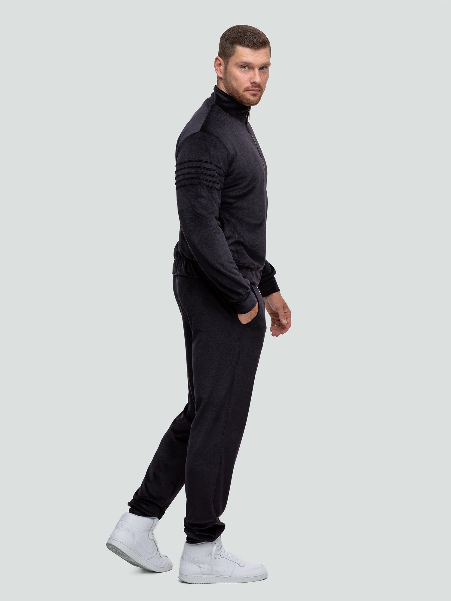 Velour tracksuit for men "Soft Black"