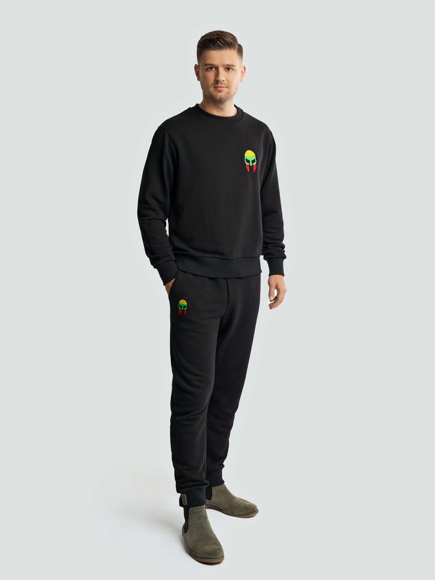 Black tracksuit for men "Los Lituanos" with wmbroidered tricolor