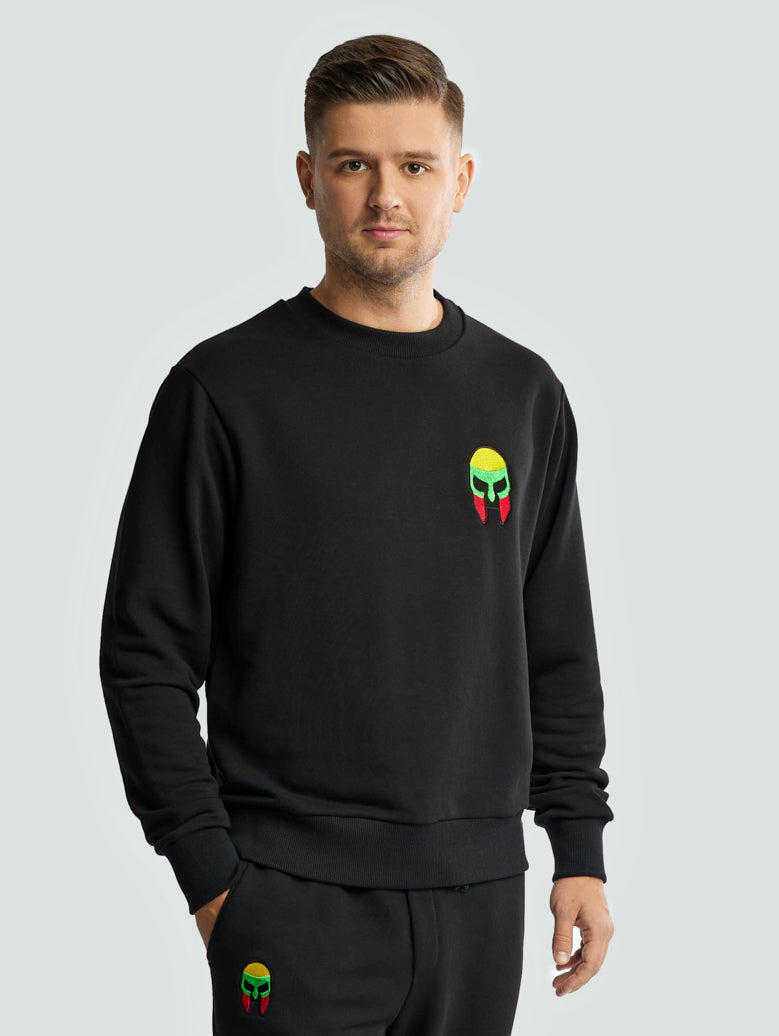 Black sweater for men "Los Lituanos" with embroidered tricolor