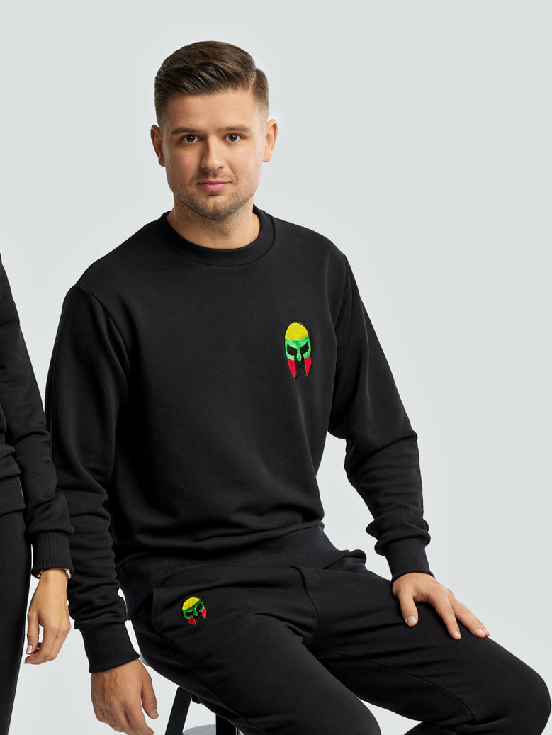 Black sweater for men "Los Lituanos" with embroidered tricolor