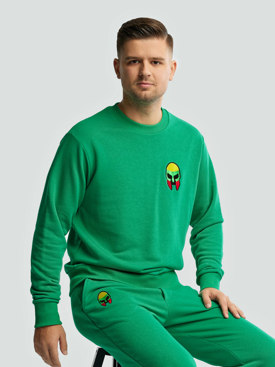 Green sweater for men "Los Lituanos" with embroidered tricolor