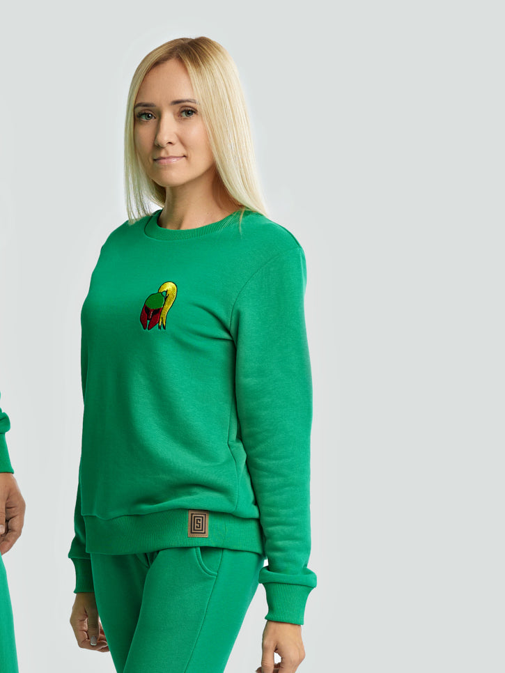 Žalias džemperis moterims "Los Lituanos" su siuvinėta trispalve - Losmados