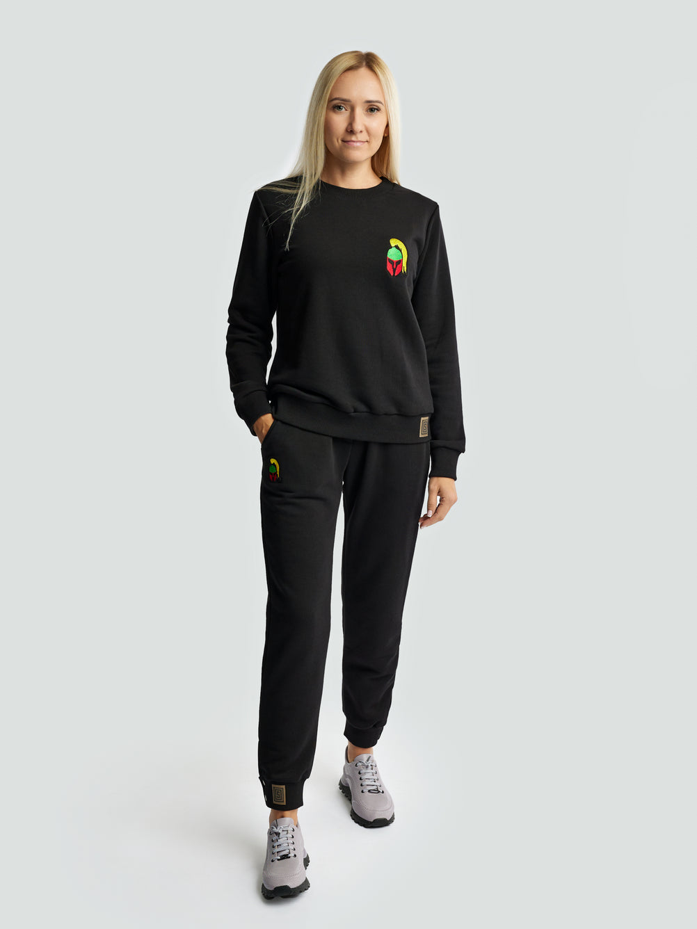 Black pants for women "Los Lituanos" with embroidered tricolor