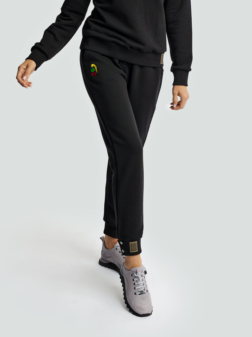 Black pants for women "Los Lituanos" with embroidered tricolor